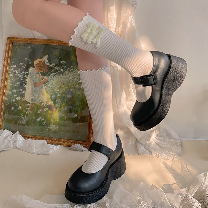Velvet Bowknots Cotton Lolita Stockings