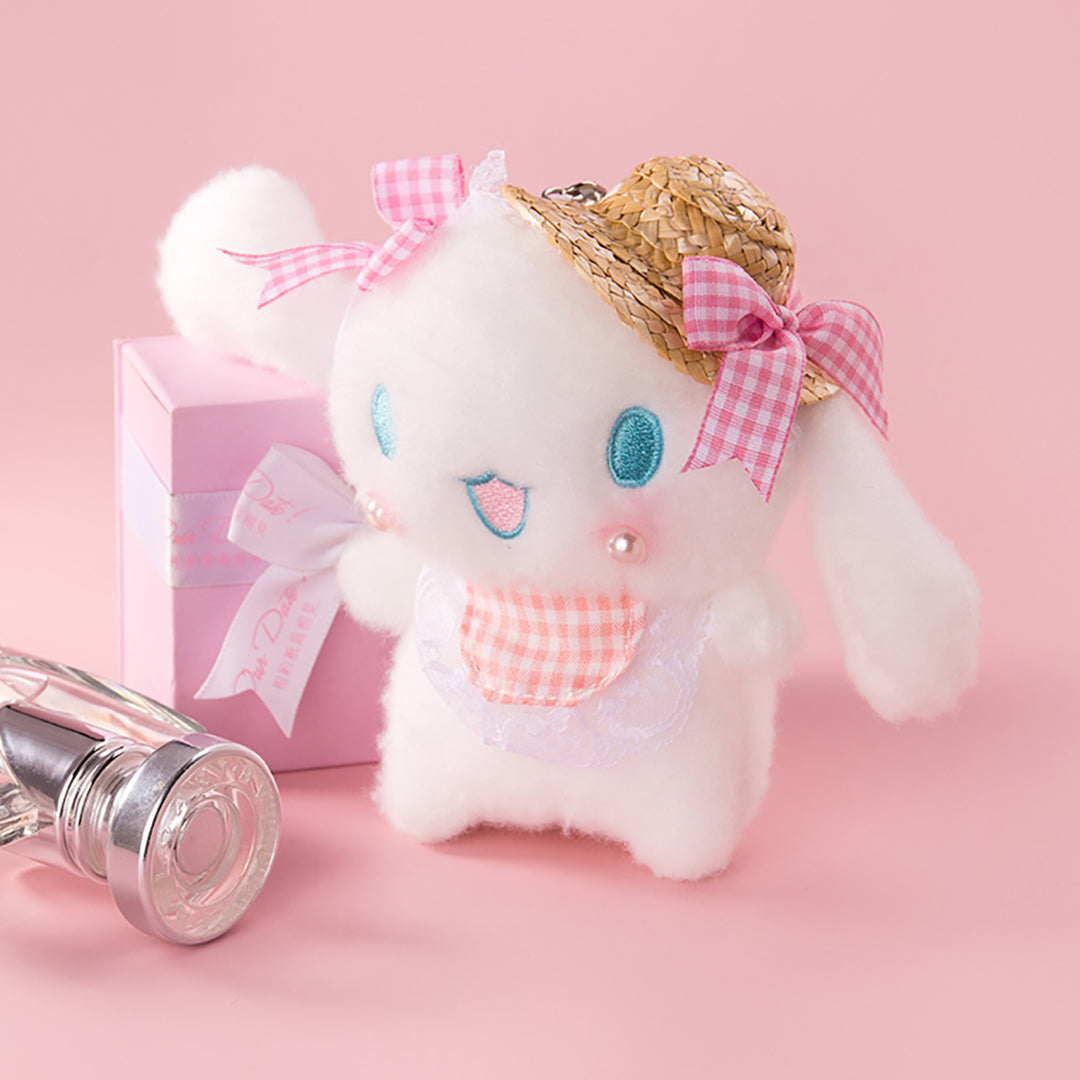 Adorable White Bunny Summer Hat Keychain