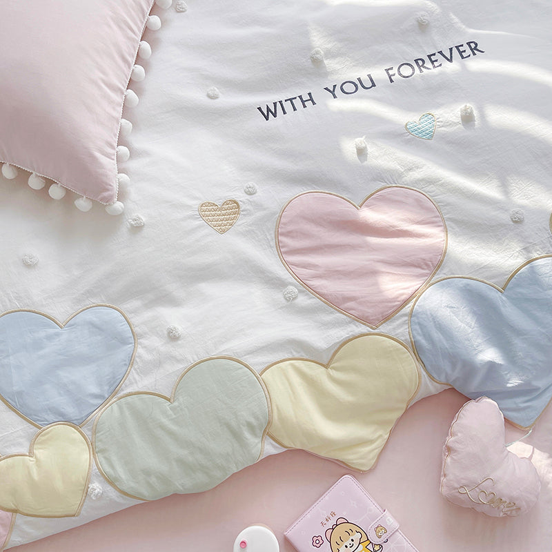 Sweet Love Heart Embroidery Bedding Set