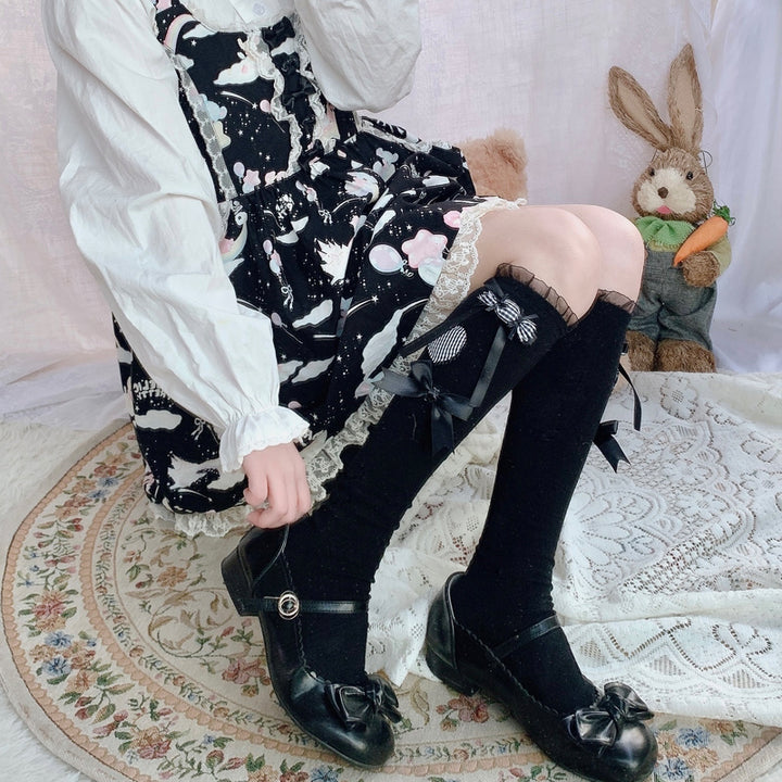 Lolita Hearts Ribbon Knee High Socks