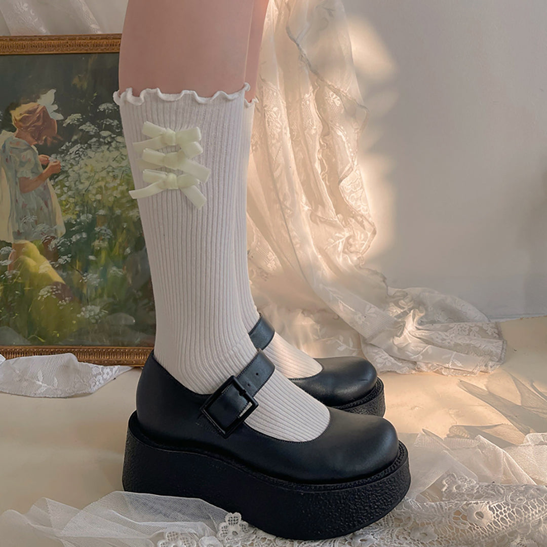 Velvet Bowknots Cotton Lolita Stockings
