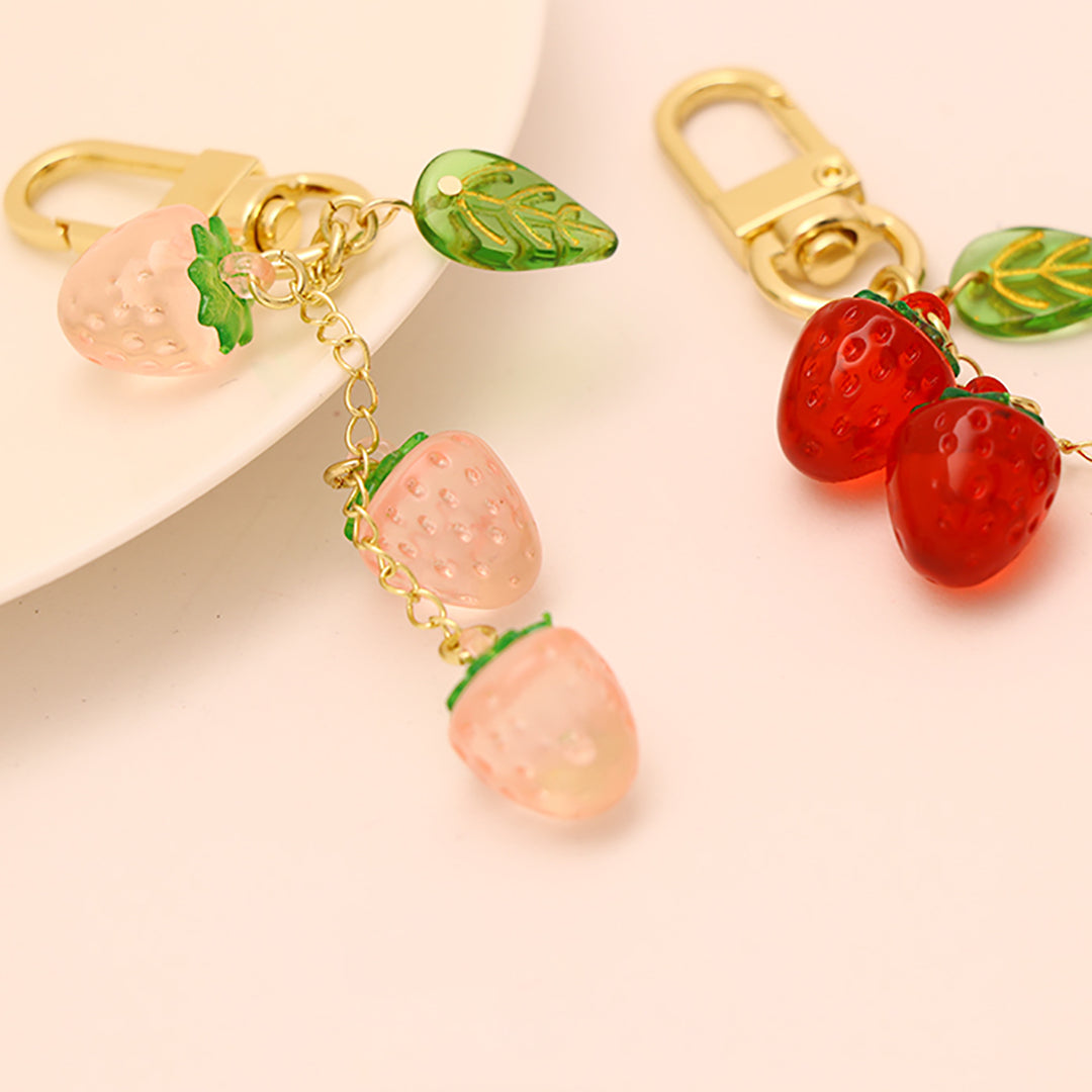 Sweet Pink Red Strawberries Keychain