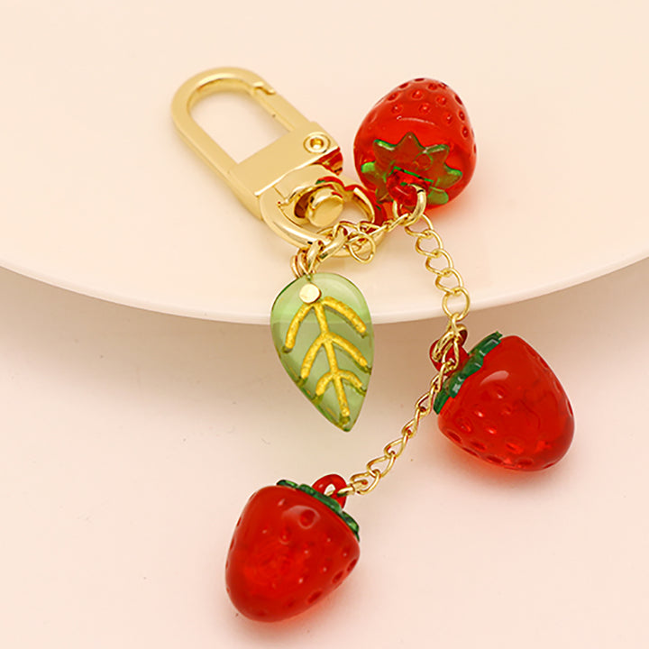 Sweet Pink Red Strawberries Keychain