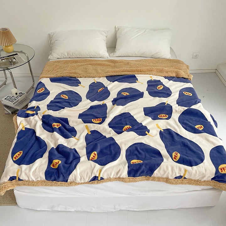 Sweet Blue Pear Print Plush Velvet Blanket
