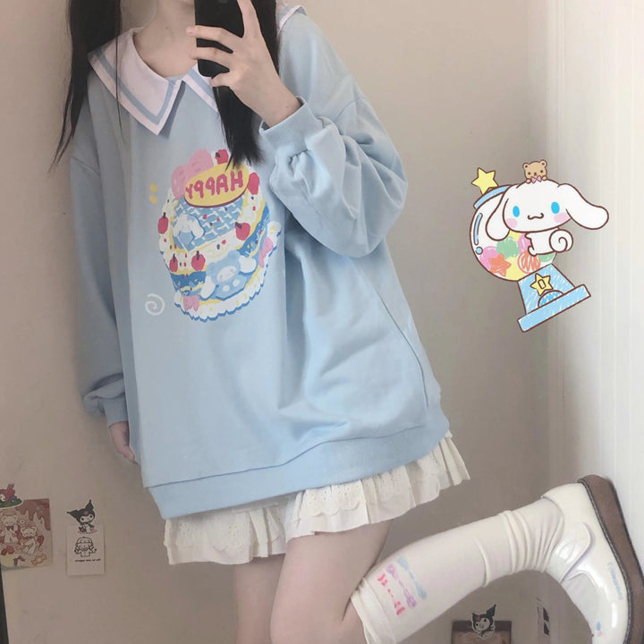 Sweet Pastel Cake Pastry Printed Sweater