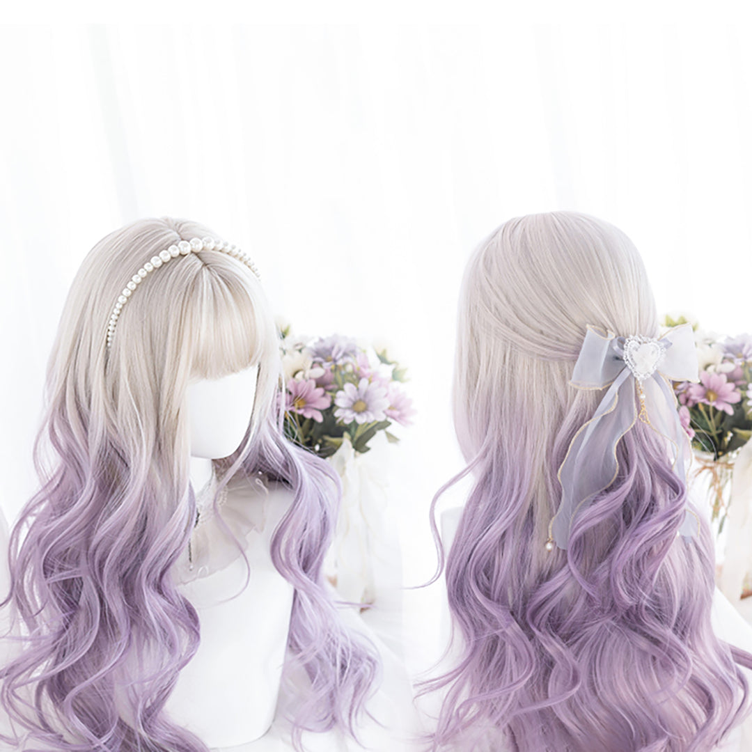 Lolita Gray Purple Long Curly Wig