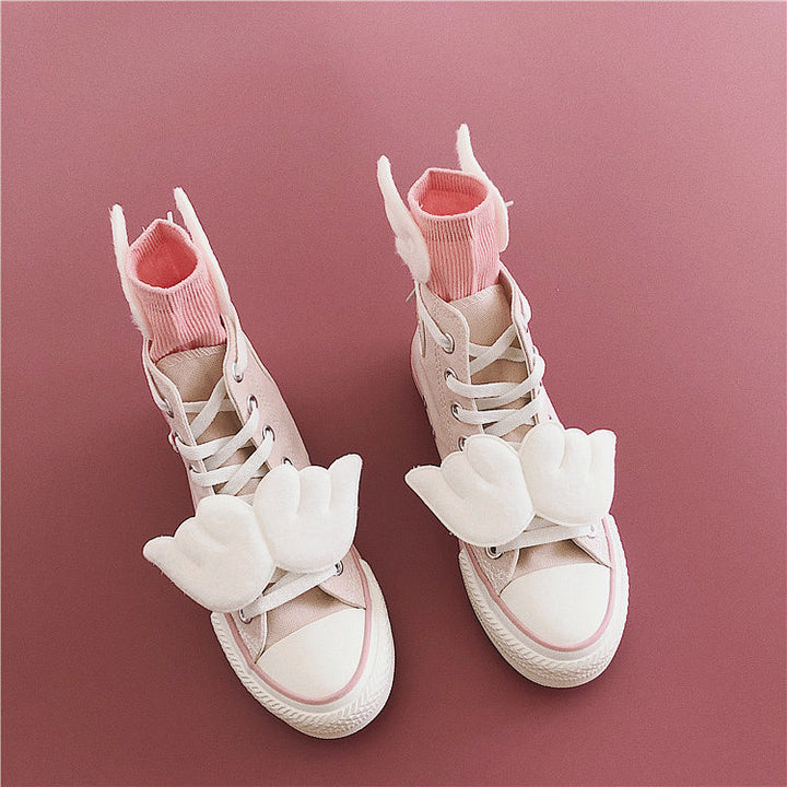 Pink High-Cut Sneakers with Wing Socks