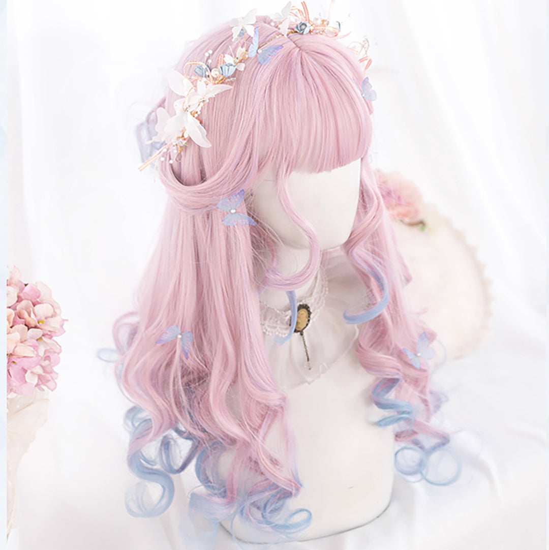 Pink Blue Long Curly Wig