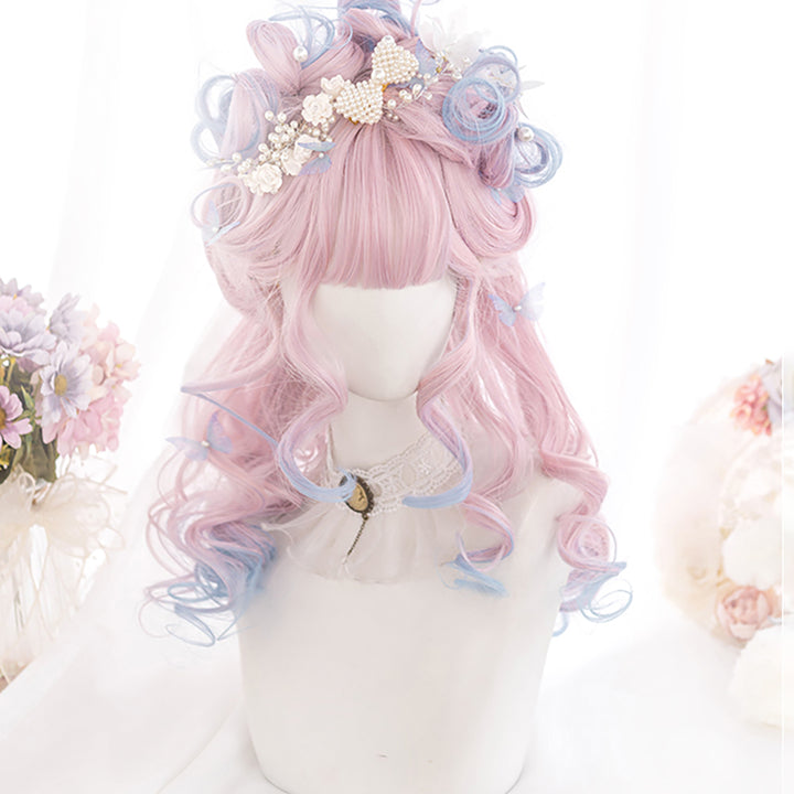 Pink Blue Long Curly Wig