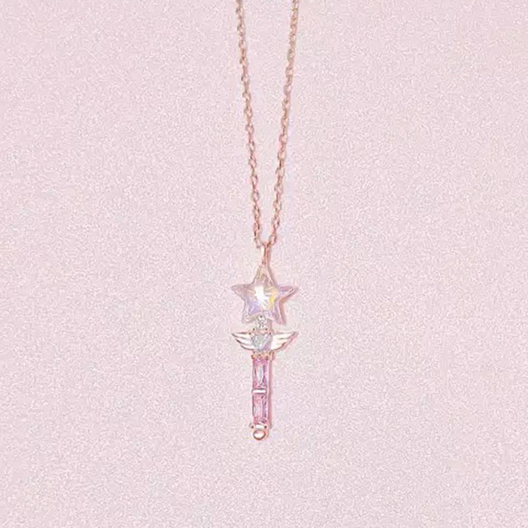 Magical Fairy Wand Pendant Silver Necklace