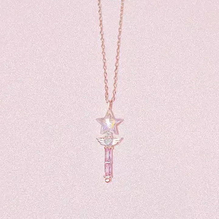Magical Fairy Wand Pendant Silver Necklace