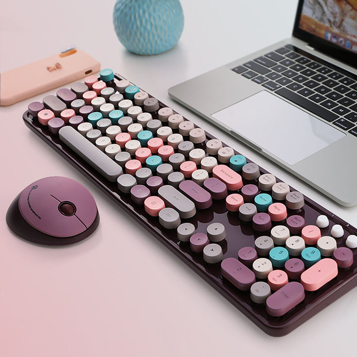 Vintage Colorful Keyboard & Mouse Set