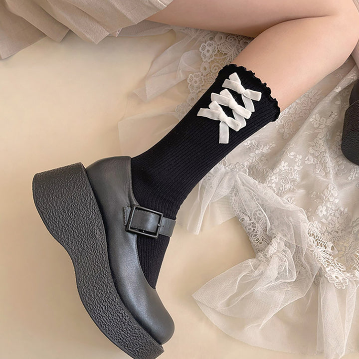 Velvet Bowknots Cotton Lolita Stockings