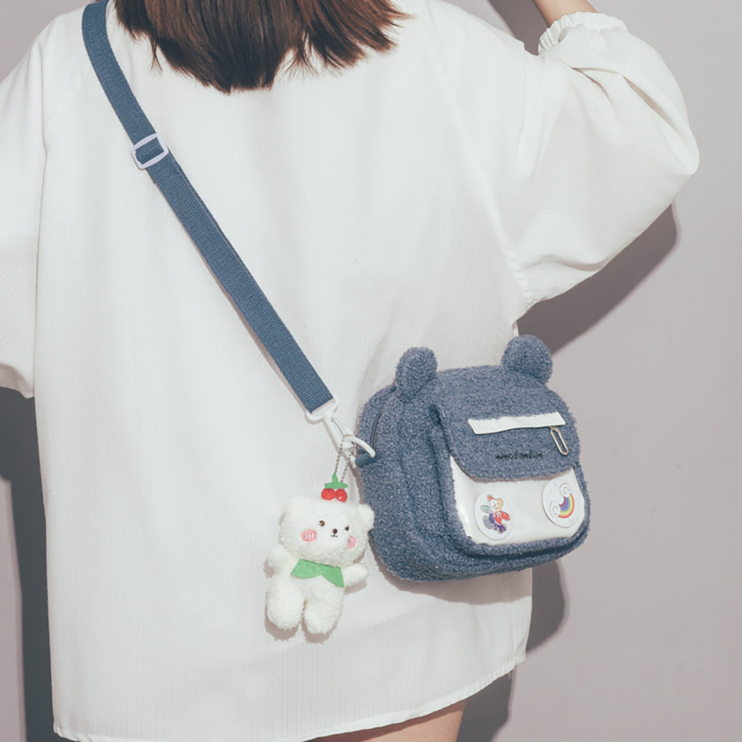 Bear Pattern Furry Crossbody Bag