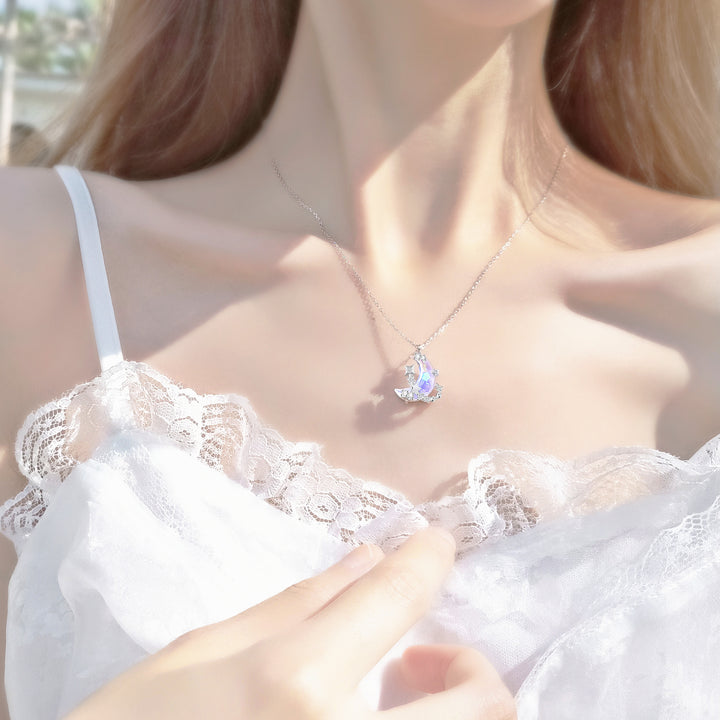 Serene Crescent Moon Pendant Silver Necklace Bracelet