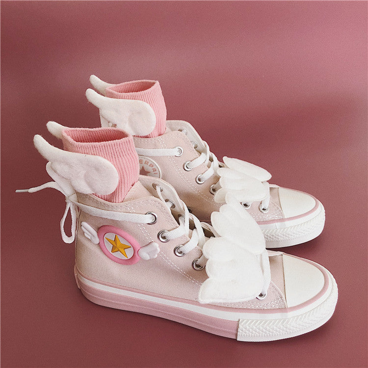 Pink High-Cut Sneakers with Wing Socks