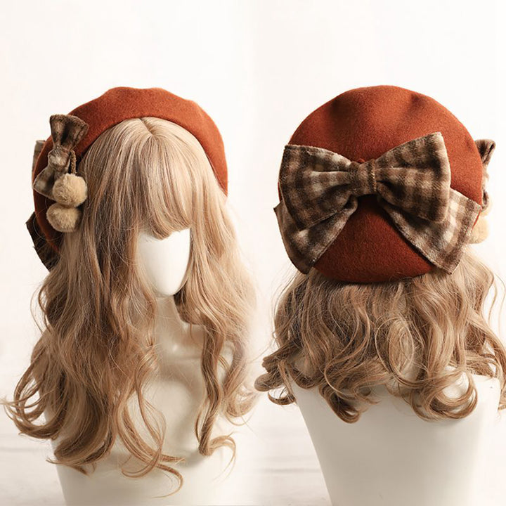 Plaid Big Bow Beret Hat
