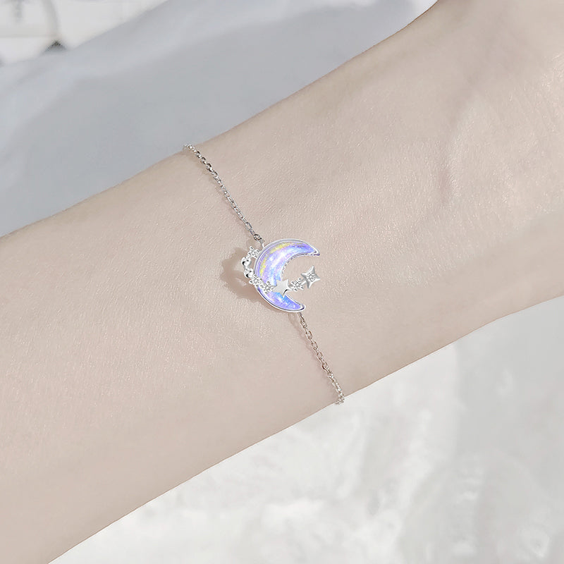 Serene Crescent Moon Pendant Silver Necklace Bracelet