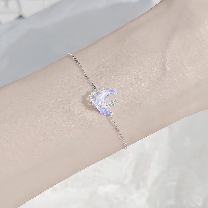 Serene Crescent Moon Pendant Silver Necklace Bracelet