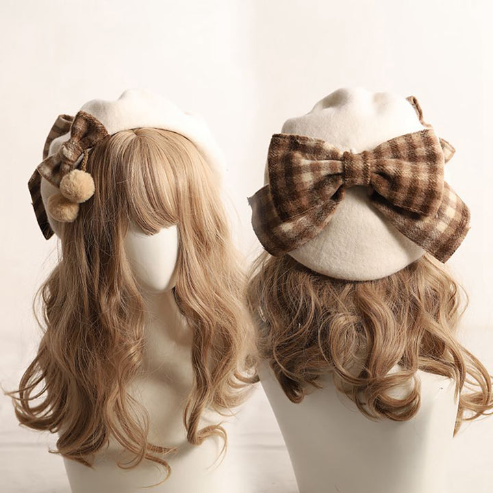 Plaid Big Bow Beret Hat