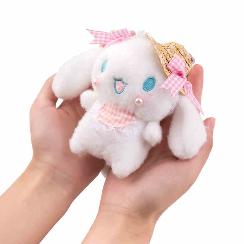 Adorable White Bunny Summer Hat Keychain