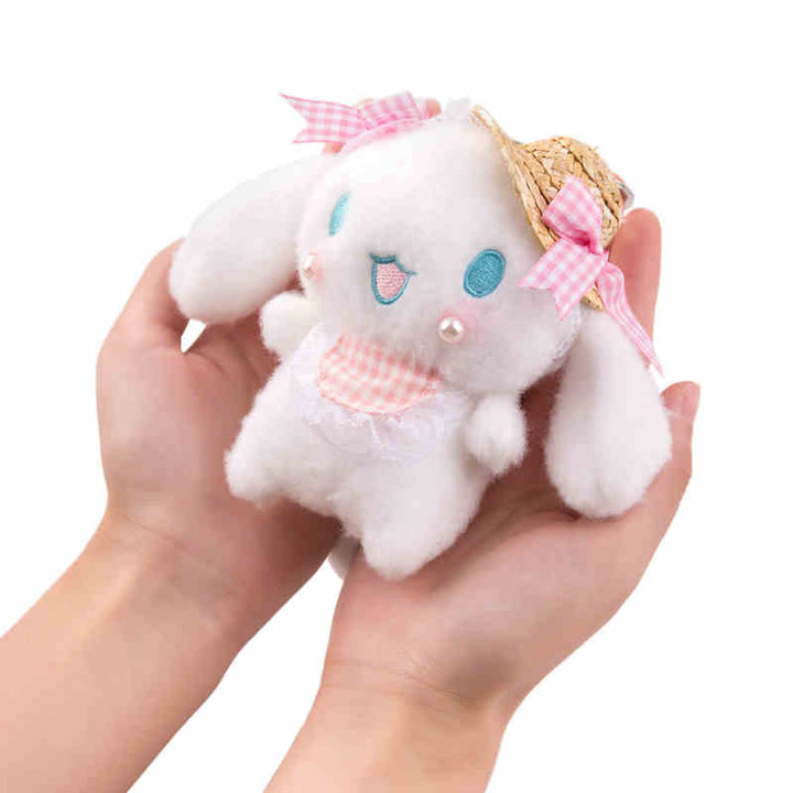 Adorable White Bunny Summer Hat Keychain