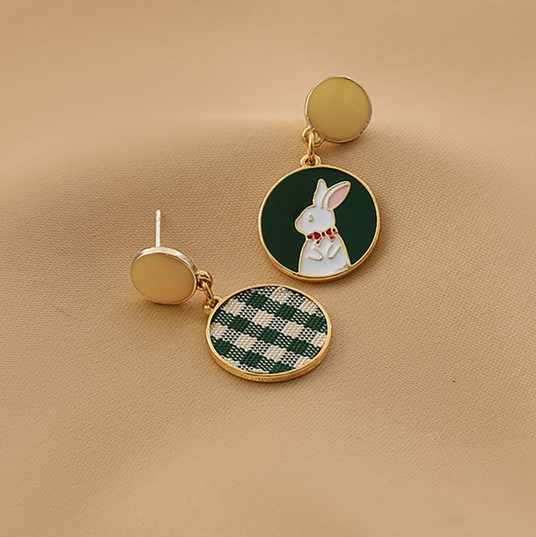 Rabbit Plaid Pattern 925 Sterling Silver Stud Earrings