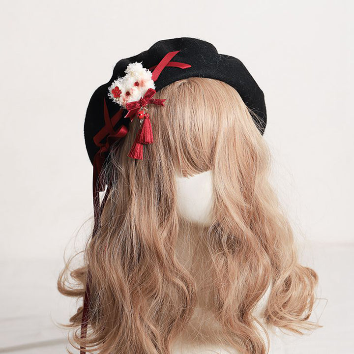 Sweet Retro Bear Ribbon Beret Hat