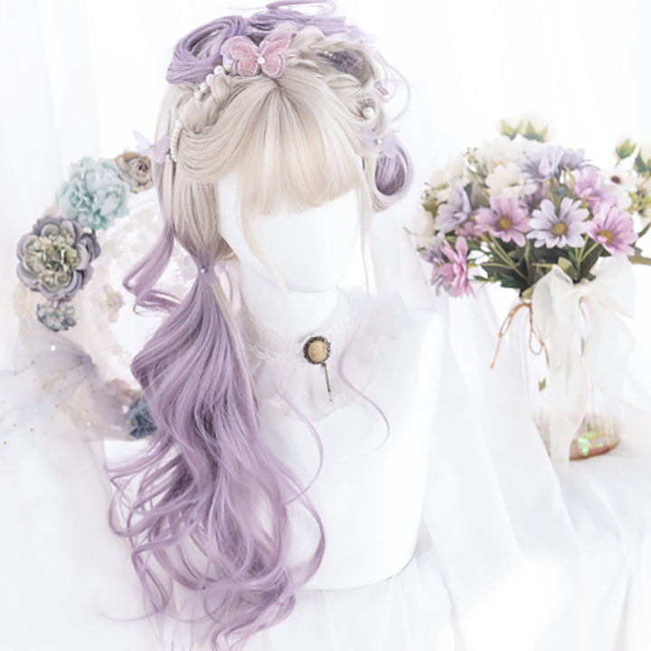 Lolita Gray Purple Long Curly Wig