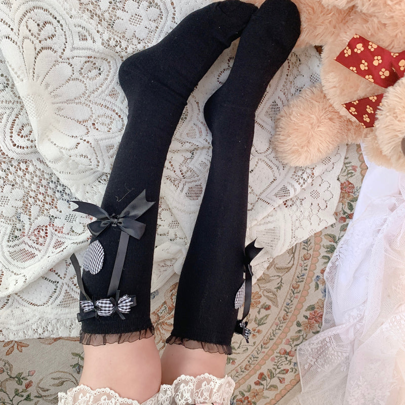 Lolita Hearts Ribbon Knee High Socks