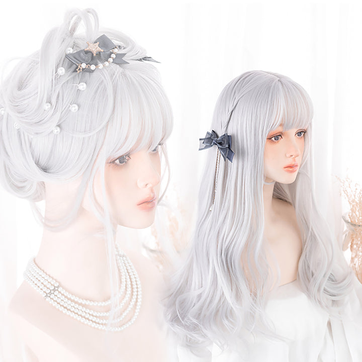 Lolita Gray White Bang Long Curly Wig