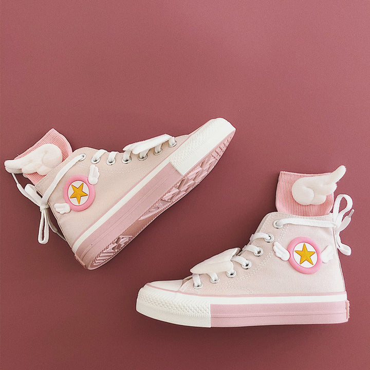 Pink High-Cut Sneakers with Wing Socks
