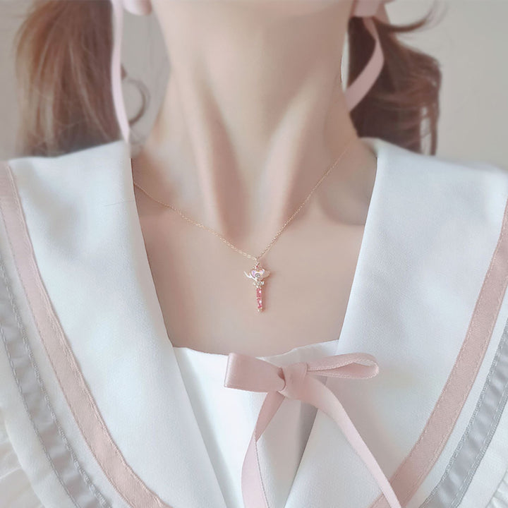 Magical Fairy Wand Pendant Silver Necklace