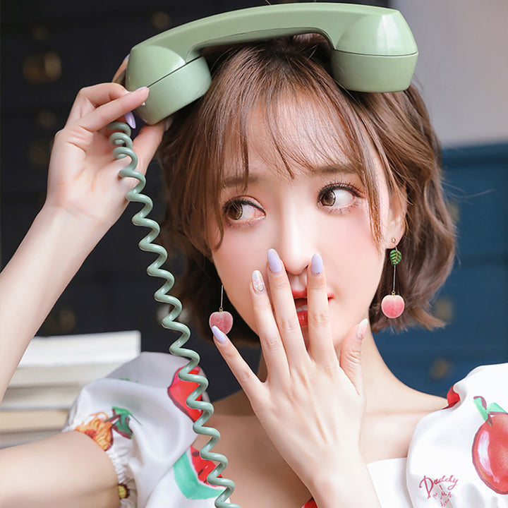 Sweet Peach Fruit Leaf Dangle Earrings