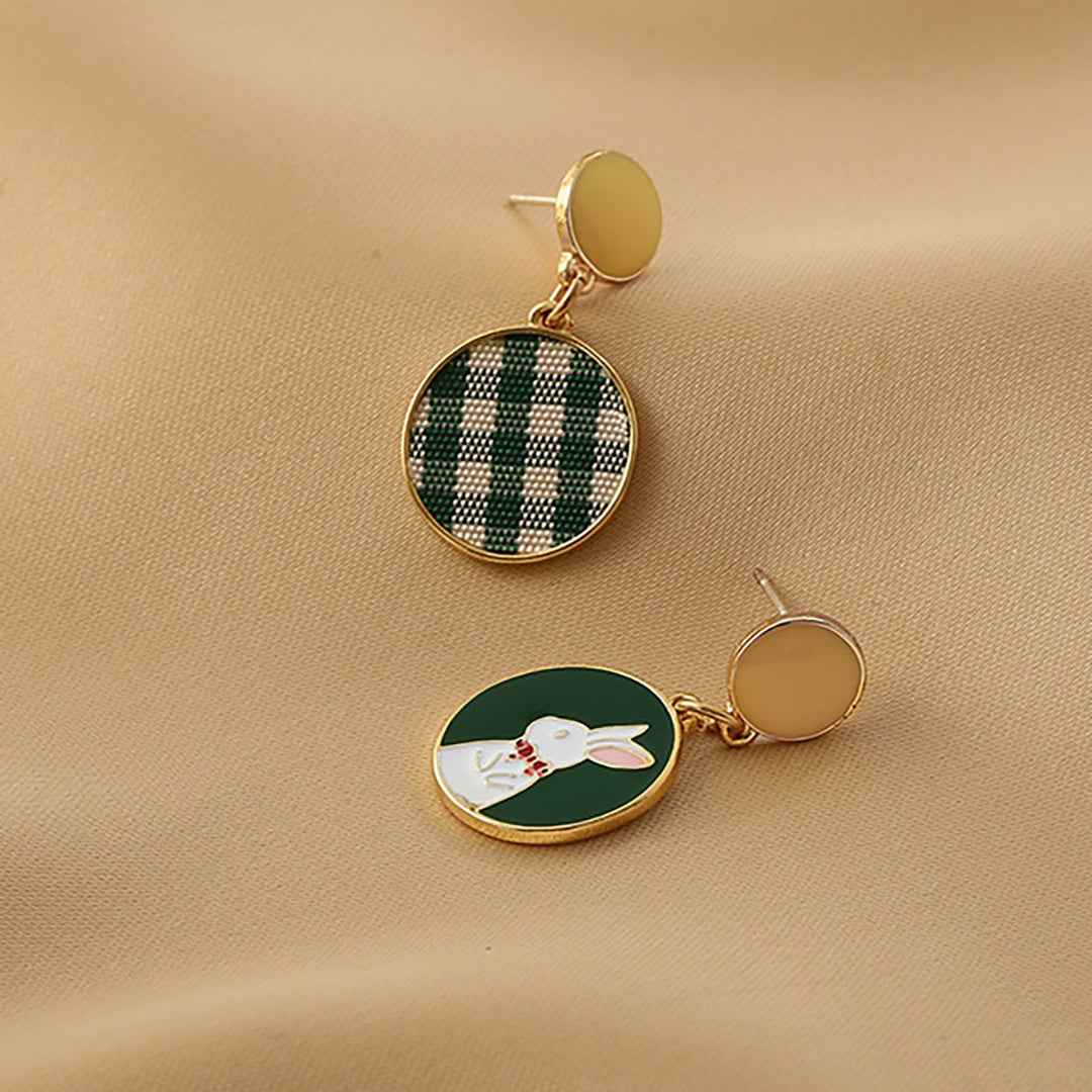 Rabbit Plaid Pattern 925 Sterling Silver Stud Earrings