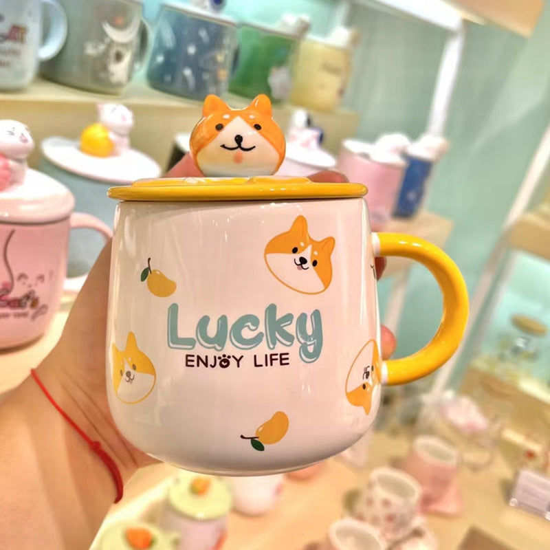Cute Corgi Dog Ceramic Mug With Lid