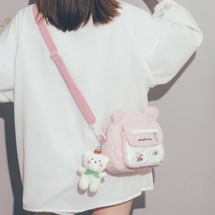 Bear Pattern Furry Crossbody Bag