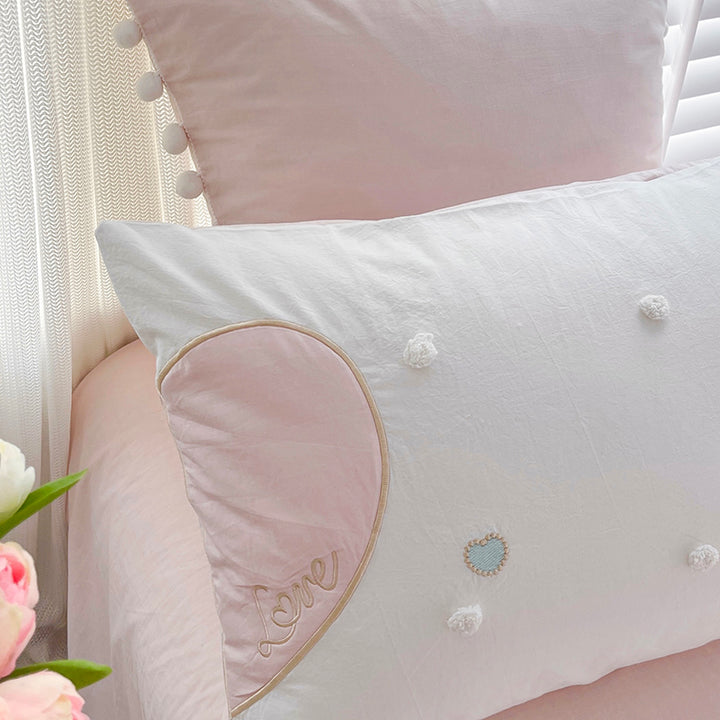 Sweet Love Heart Embroidery Bedding Set