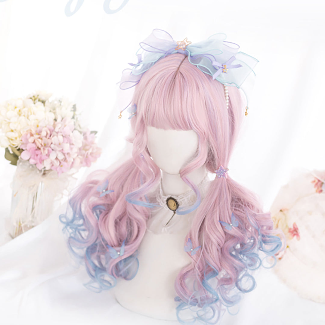 Pink Blue Long Curly Wig