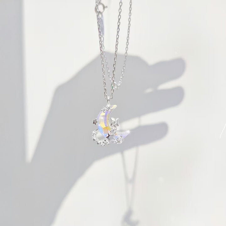 Serene Crescent Moon Pendant Silver Necklace Bracelet