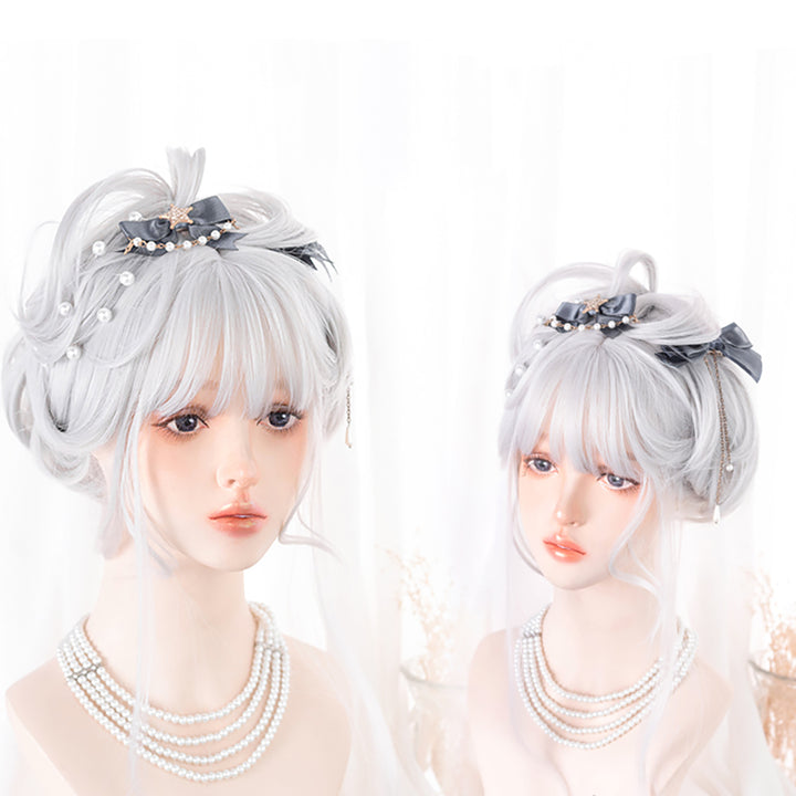 Lolita Gray White Bang Long Curly Wig
