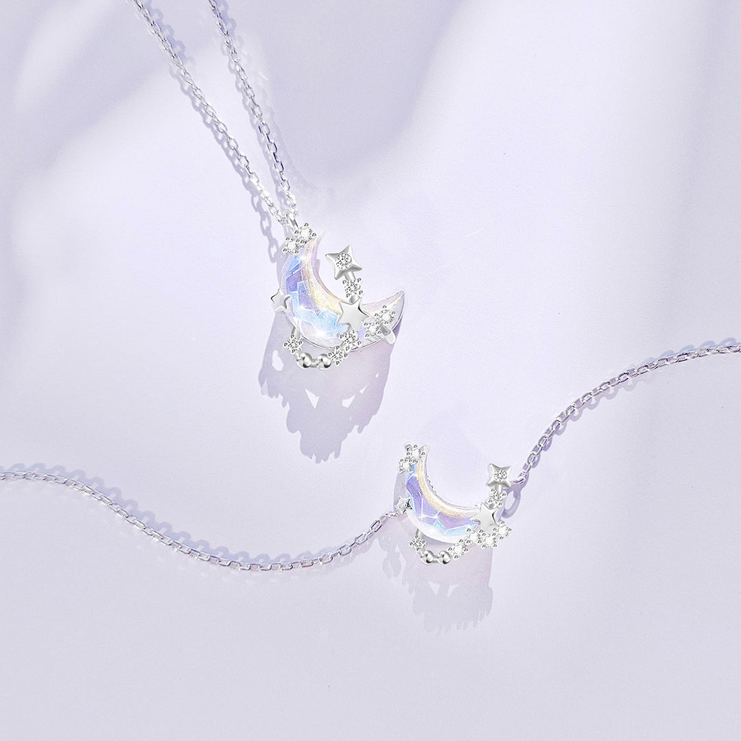 Serene Crescent Moon Pendant Silver Necklace Bracelet