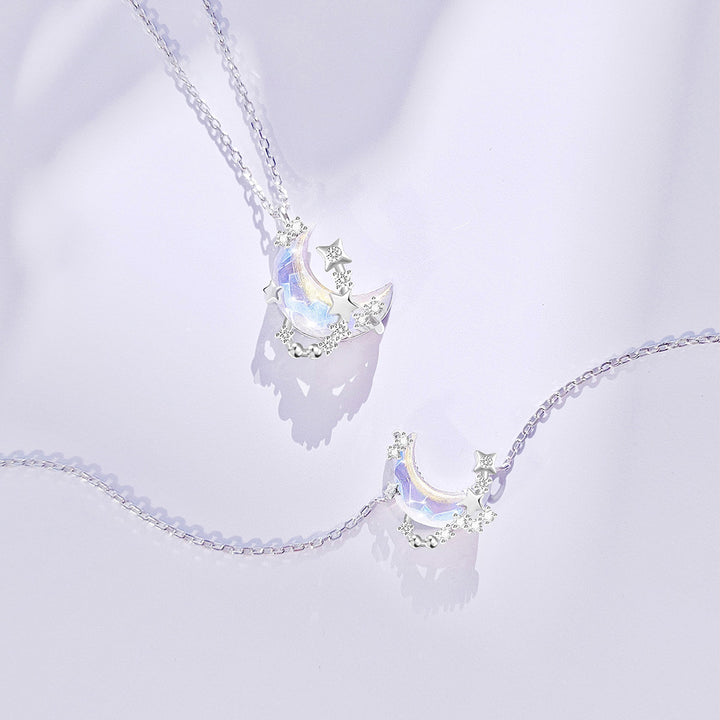 Serene Crescent Moon Pendant Silver Necklace Bracelet