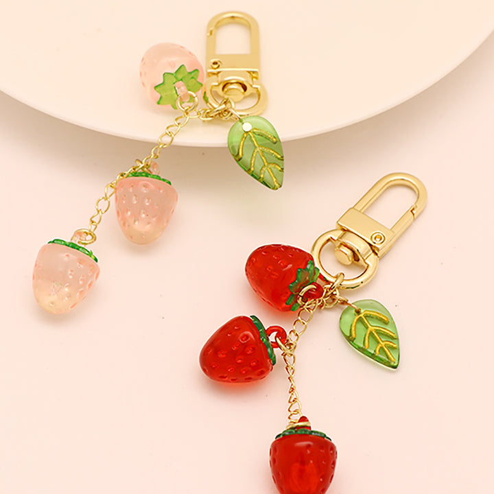 Sweet Pink Red Strawberries Keychain