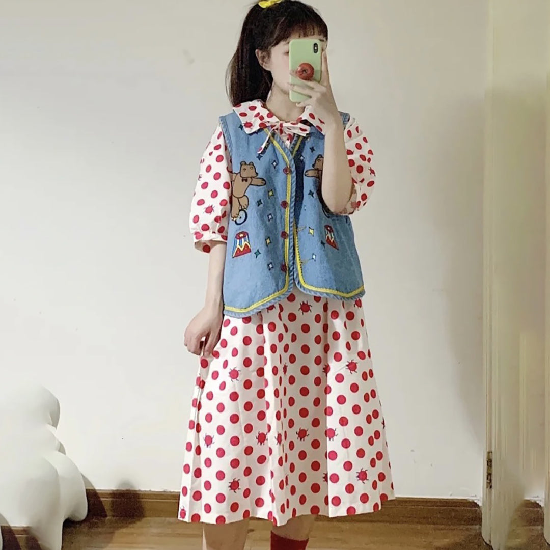 Red Dots Printed Loose Dress