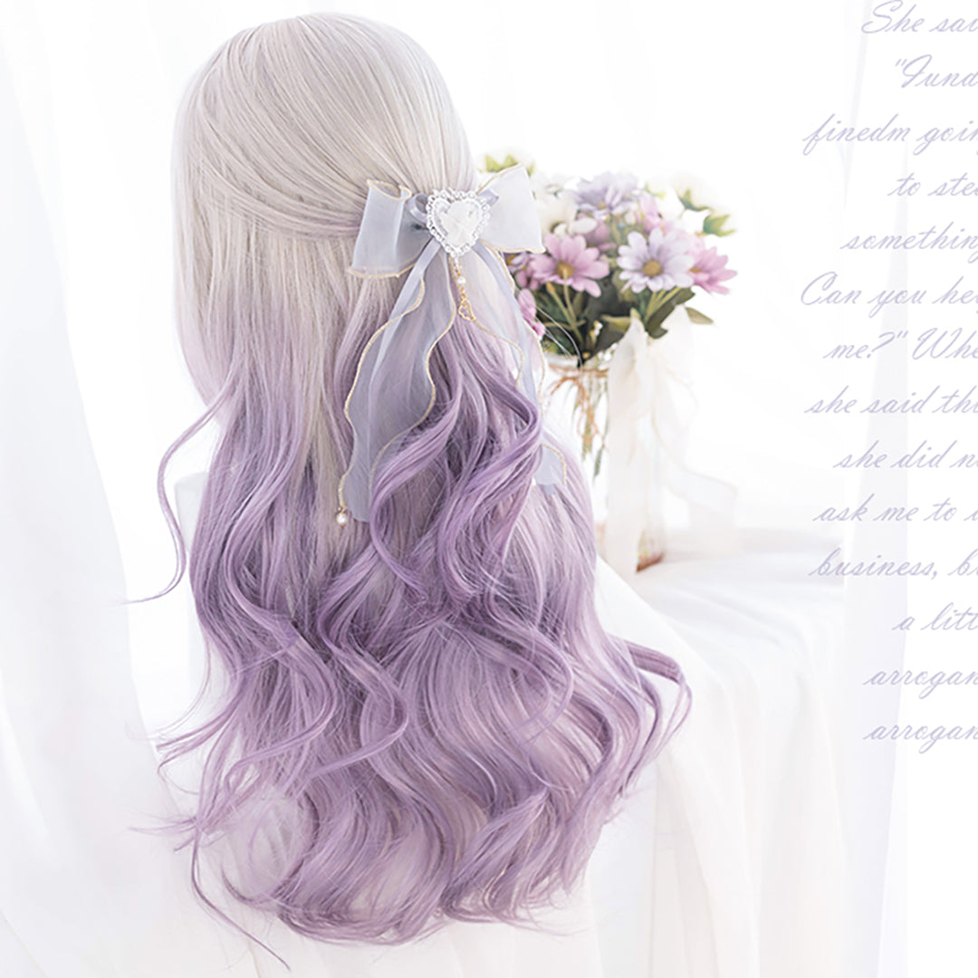 Lolita Gray Purple Long Curly Wig