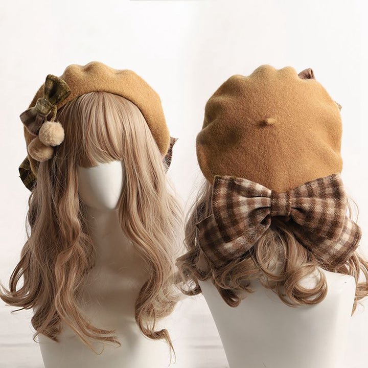 Plaid Big Bow Beret Hat