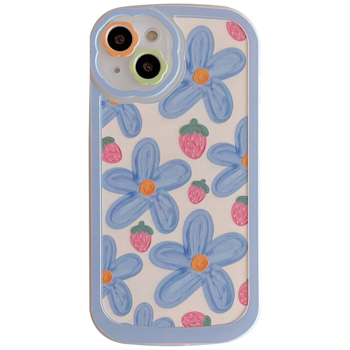 Blue Flower Strawberries iPhone Case