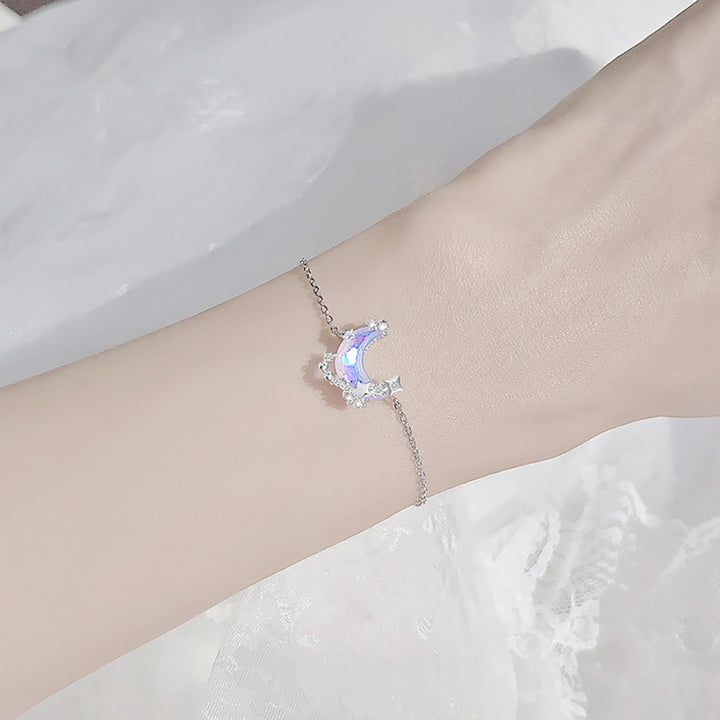 Serene Crescent Moon Pendant Silver Necklace Bracelet