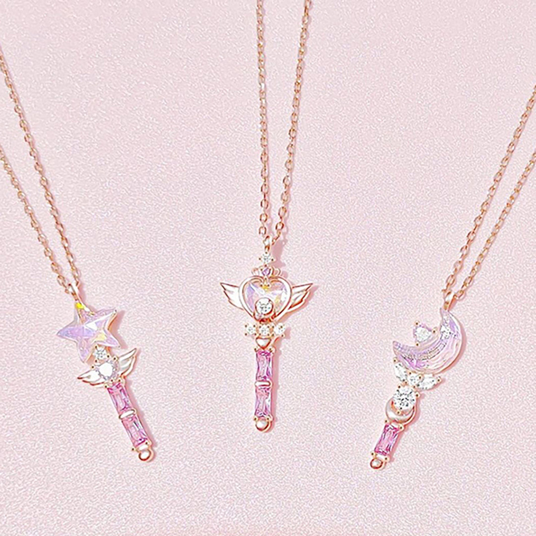 Magical Fairy Wand Pendant Silver Necklace